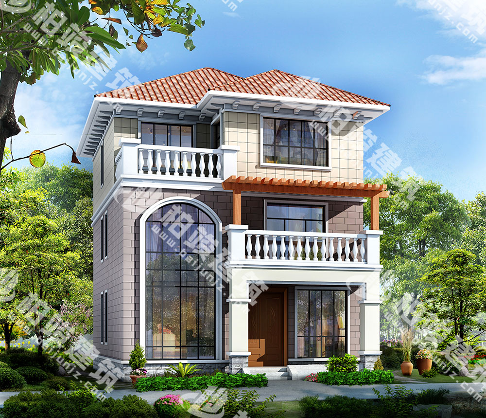 農村三層簡歐風自建房設計圖，造型清新別致，內部9房設計