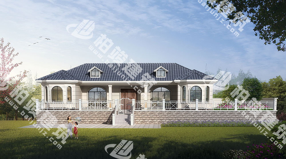 一層簡(jiǎn)歐風(fēng)農(nóng)村自建房設(shè)計(jì)圖紙，經(jīng)典對(duì)稱設(shè)計(jì)帶庭院