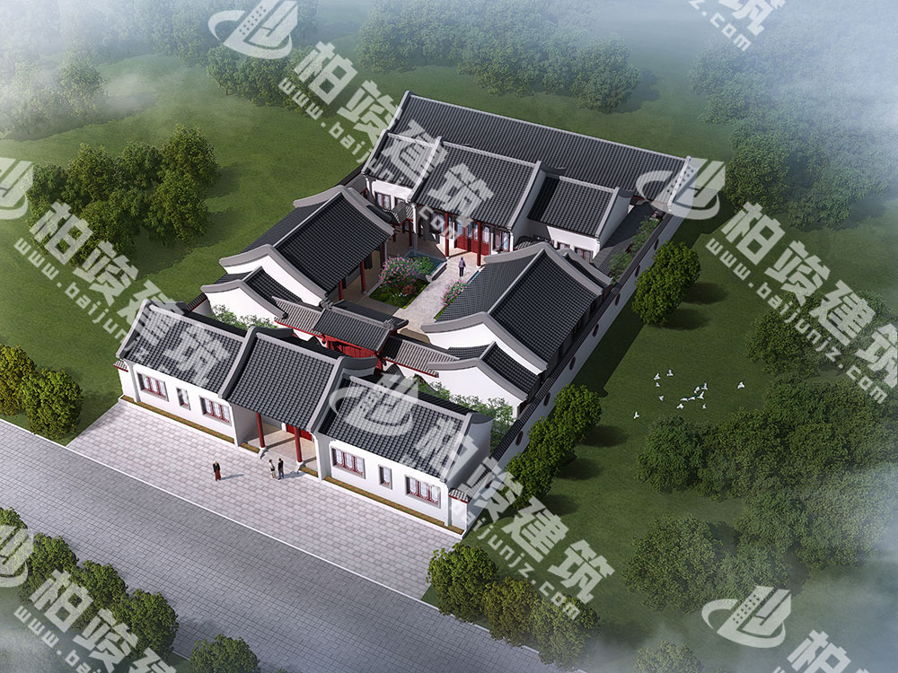 農(nóng)村自建四合院設(shè)計圖，三進(jìn)院落，占地1292㎡，內(nèi)部15室