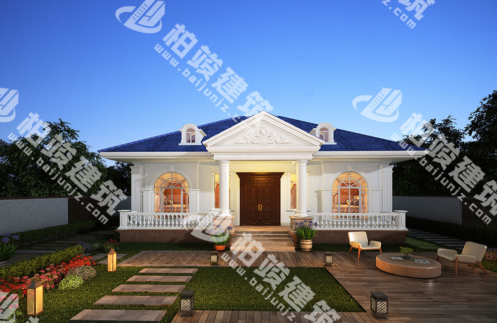 農(nóng)村一層簡歐風(fēng)別墅設(shè)計圖，大氣對稱設(shè)計，帶鍋爐房、火炕臥室