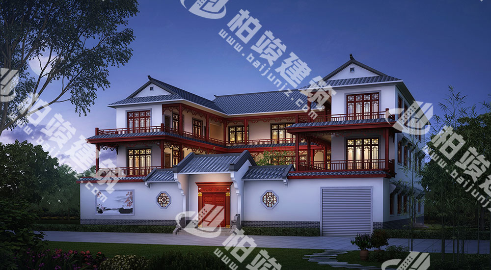 一進(jìn)三層新古典風(fēng)格四合院設(shè)計圖，13室7廳12衛(wèi)，帶電梯、車庫