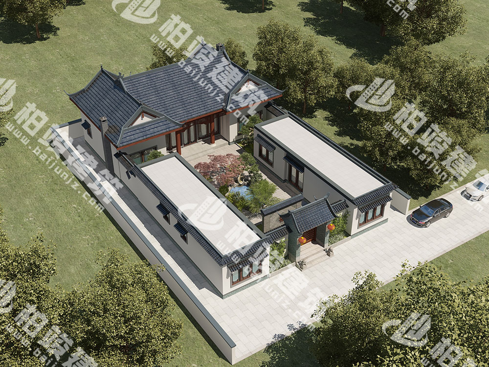 農(nóng)村自建四合院設(shè)計(jì)圖，中式庭院帶池，五臥室設(shè)計(jì)