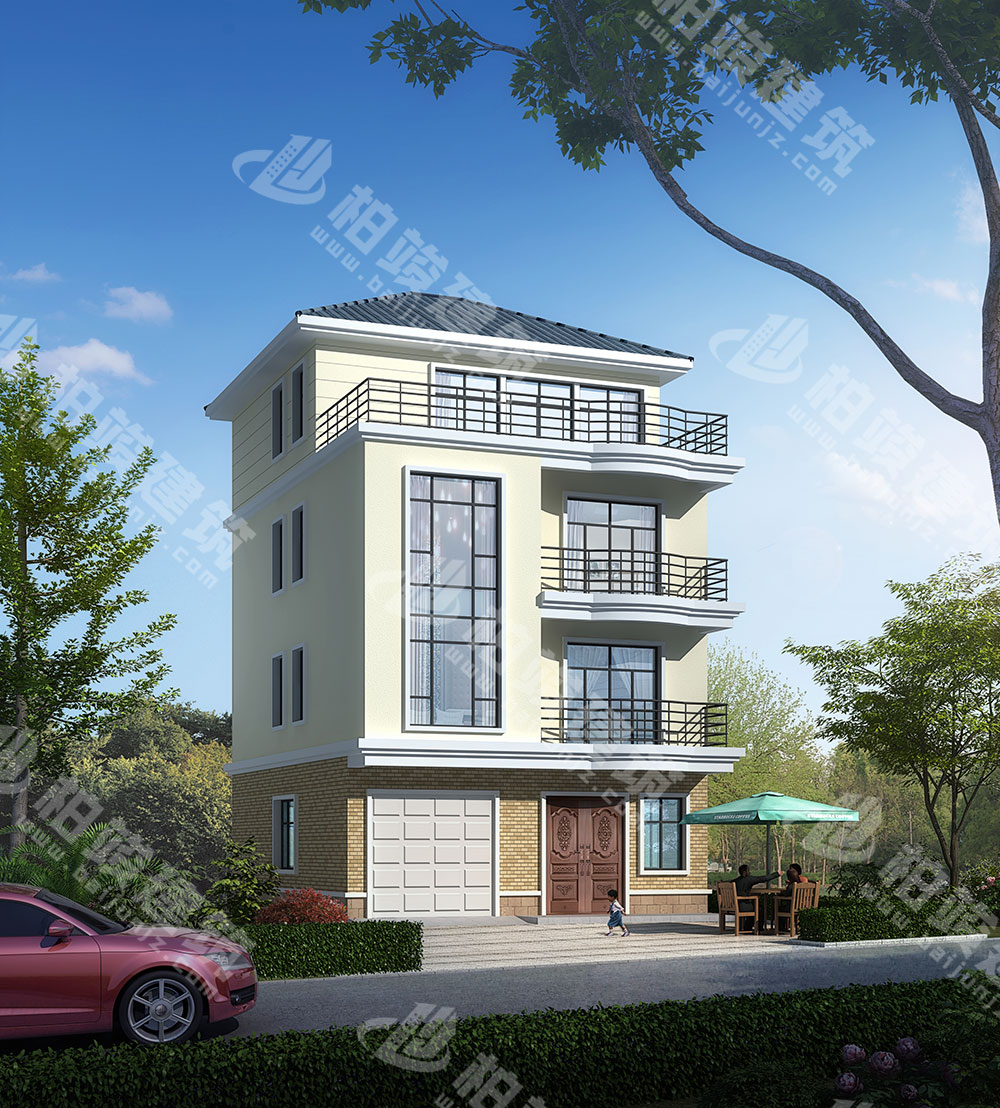 農(nóng)村四層別墅設(shè)計圖，小開間小占地，帶雙層落地窗、車庫、屋頂花園