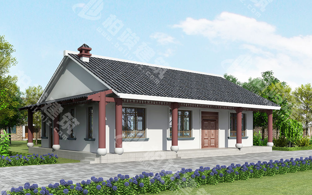 農(nóng)村自建一層新中式別墅，內(nèi)部四室，帶火炕、柴火灶、壁爐