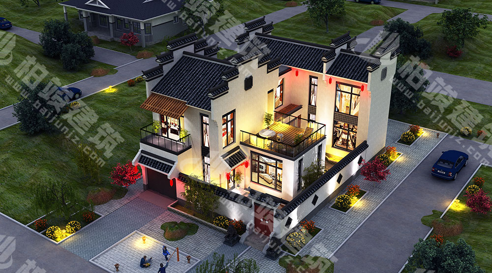 農(nóng)村自建二層新中式別墅，造型別致古樸，風(fēng)水好，帶庭院