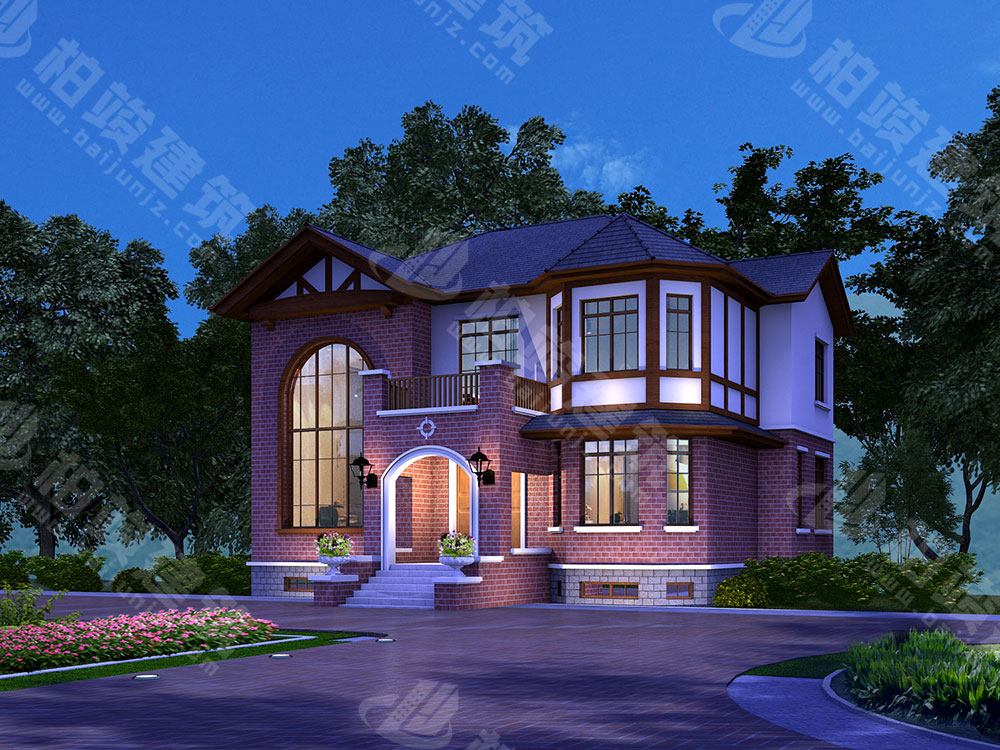 農(nóng)村自建別墅設(shè)計(jì)圖，二層美式風(fēng)格，帶多功能地下層、閣樓層