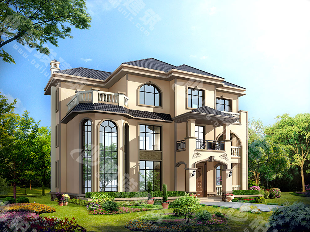 農(nóng)村自建房建筑圖紙，三層雙拼簡歐風(fēng)格，外形大氣典雅，內(nèi)部9室