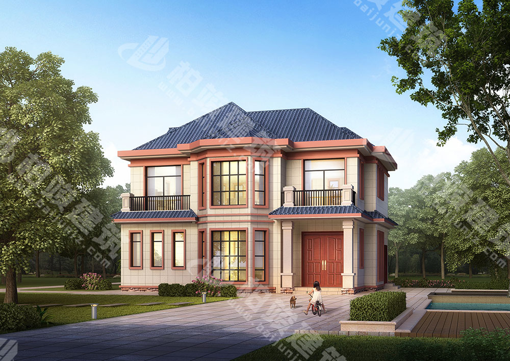 農(nóng)村二層小別墅設(shè)計，二層簡歐風(fēng)格，屋頂平坡結(jié)合，內(nèi)部布局合理實用