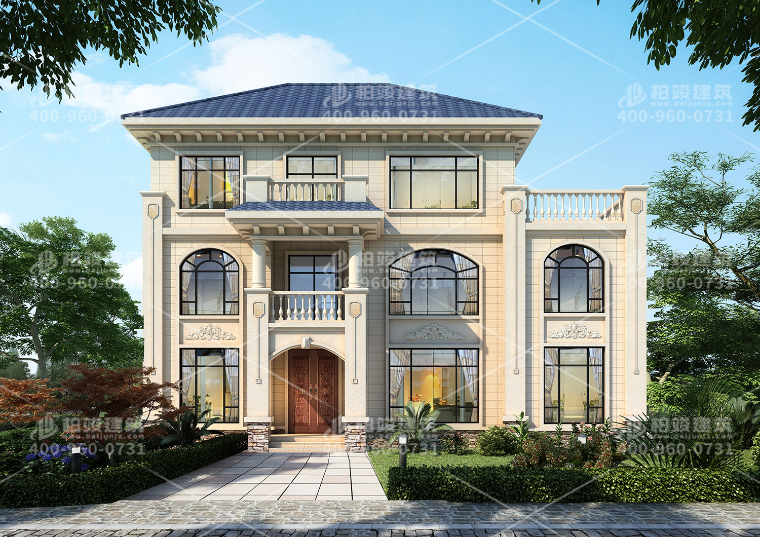 三層歐式風格別墅設計，帶露臺方便晾曬。