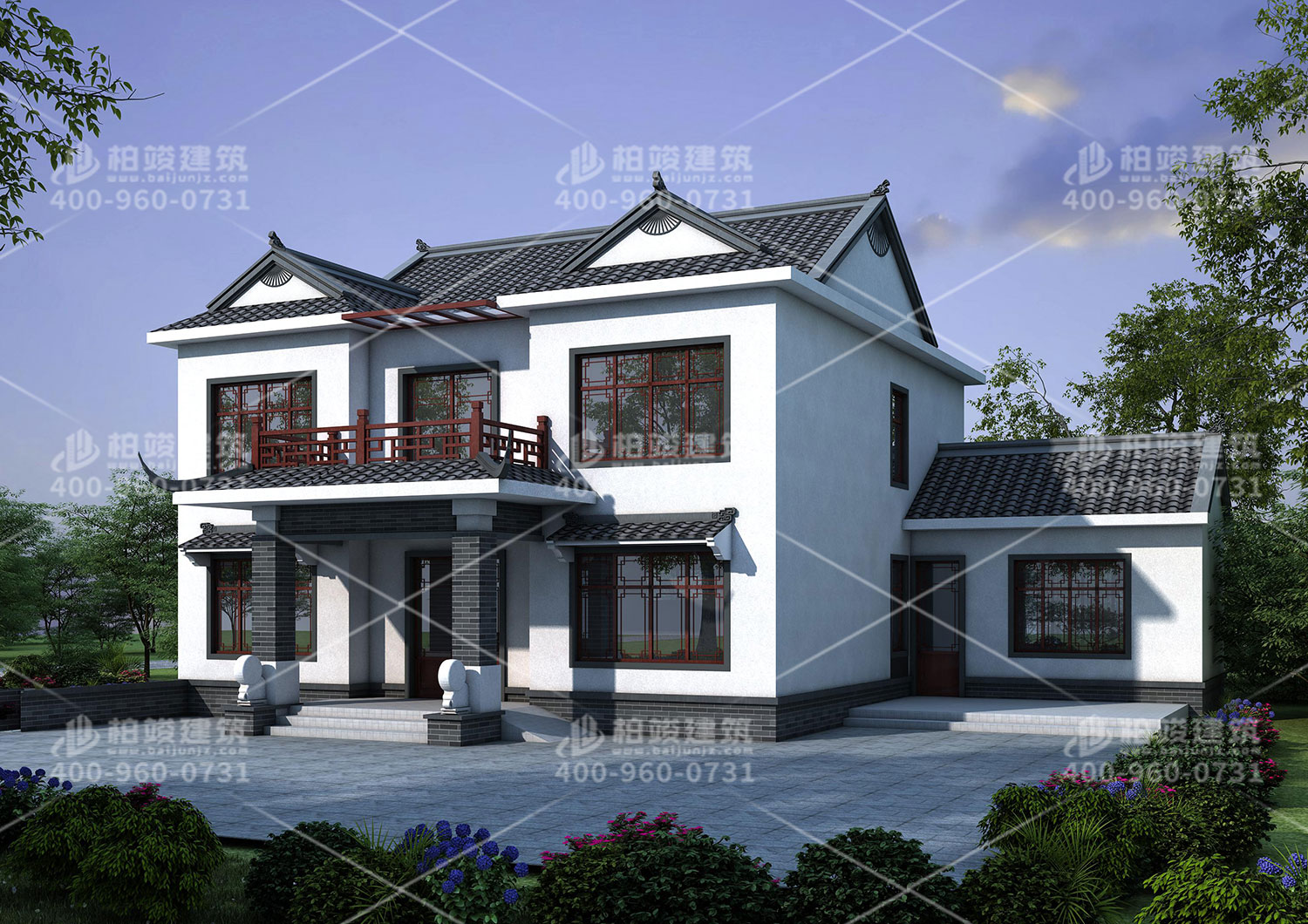 帶欄桿的二層中式設計，獨特的魅力。