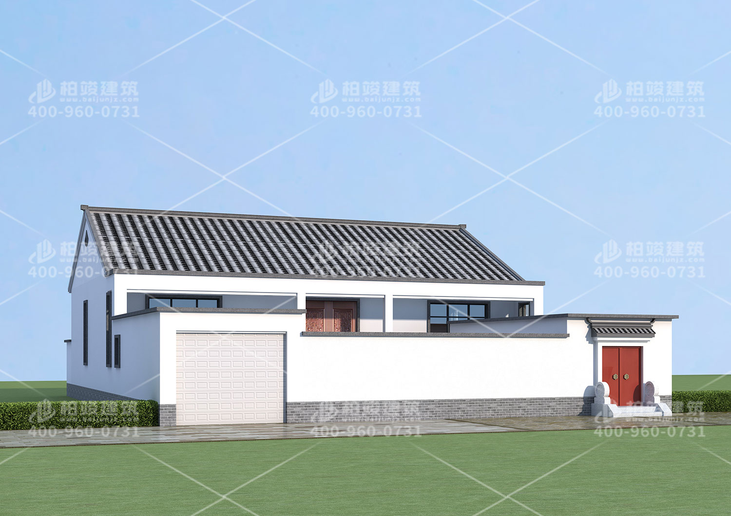 中式別墅設(shè)計圖，帶院子和地下室。