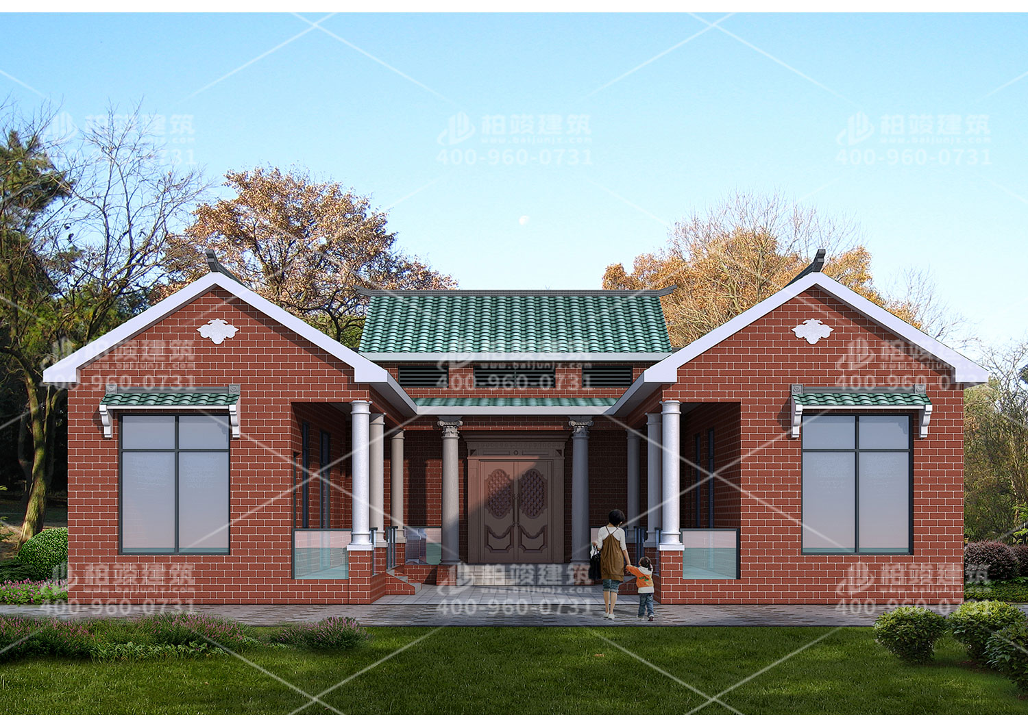 一層鄉(xiāng)村別墅設(shè)計圖，帶院子。