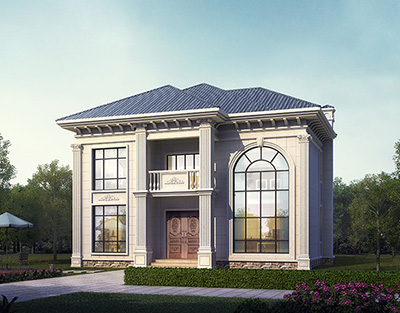 二層歐式小別墅設(shè)計(jì)圖，帶坡屋頂。