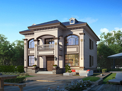 二層歐式風格房屋設計圖，帶商鋪。