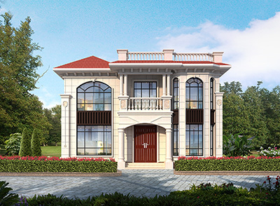 二層房屋設計圖大全，帶落地窗。