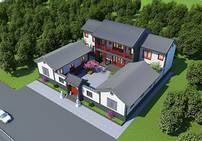 鄉(xiāng)村中式四合院設(shè)計圖，帶灶火房。