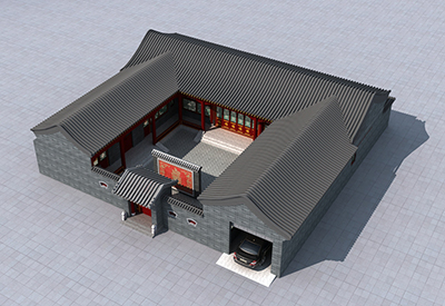 鄉(xiāng)村四合院設(shè)計圖，帶影壁墻和后花園。