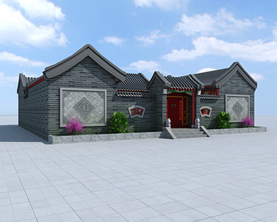 農(nóng)村中式四合院，帶堂屋。