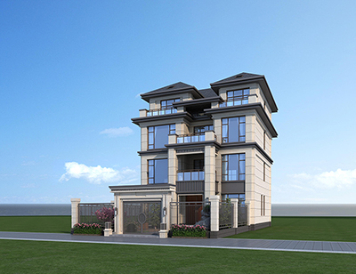 四層鄉(xiāng)村樓房設計圖，帶酒窖和影音室。