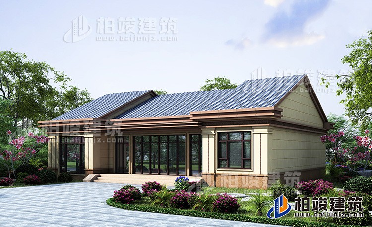 一層歐式別墅設(shè)計(jì)，帶衣帽間和茶室。