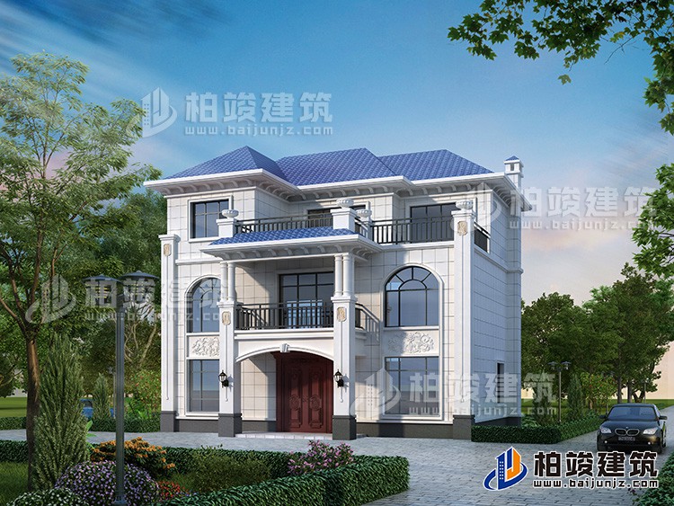 三層歐式豪華別墅設計方案圖，造價34萬。