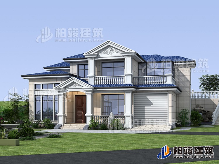 鄉(xiāng)村二層自建房設(shè)計(jì)圖，帶車庫(kù)。