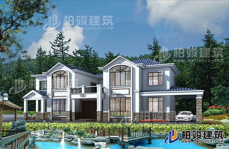 農(nóng)村雙拼別墅帶車庫_別墅設(shè)計(jì)圖紙BZ238-簡歐風(fēng)格