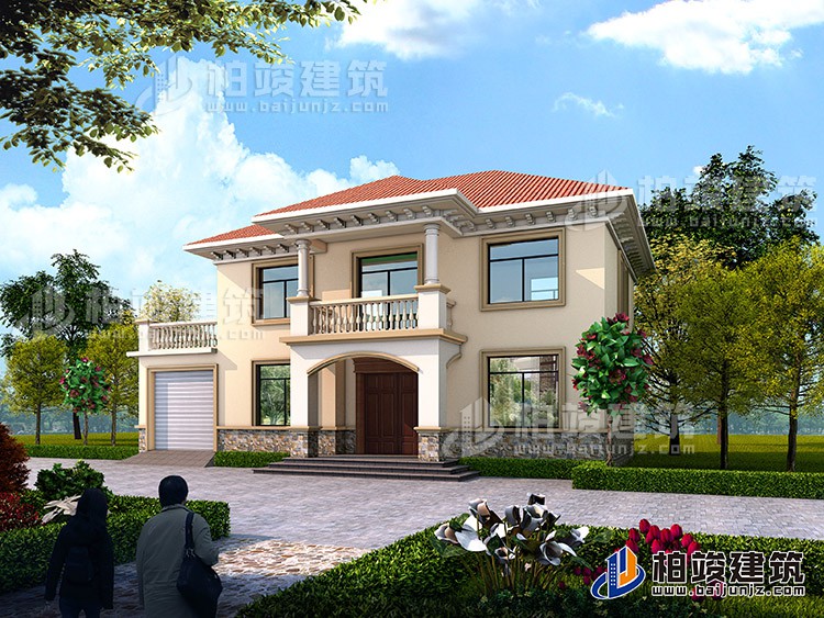 簡歐二層帶露臺有車庫小別墅設(shè)計施工圖及效果圖BZ255-簡歐風(fēng)格