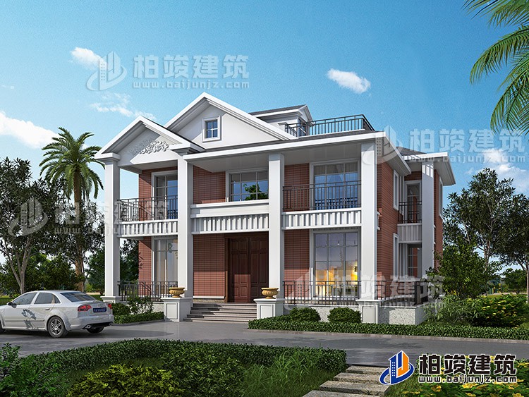 鄉(xiāng)村新農(nóng)村簡歐二層別墅自建房施工效果圖紙全套BZ256-簡歐風格