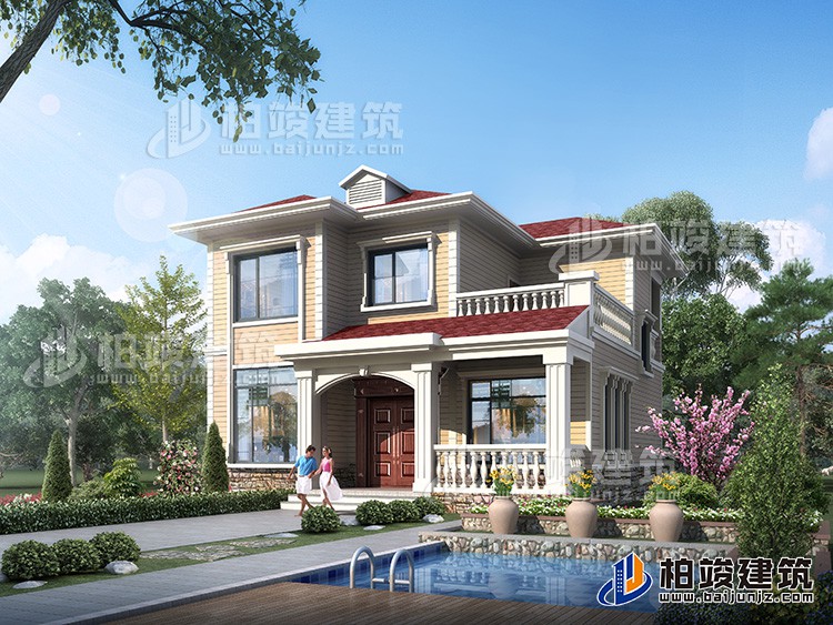 鄉(xiāng)村二層簡歐風(fēng)格小別墅設(shè)計圖紙，帶露臺BZ258-簡歐風(fēng)格