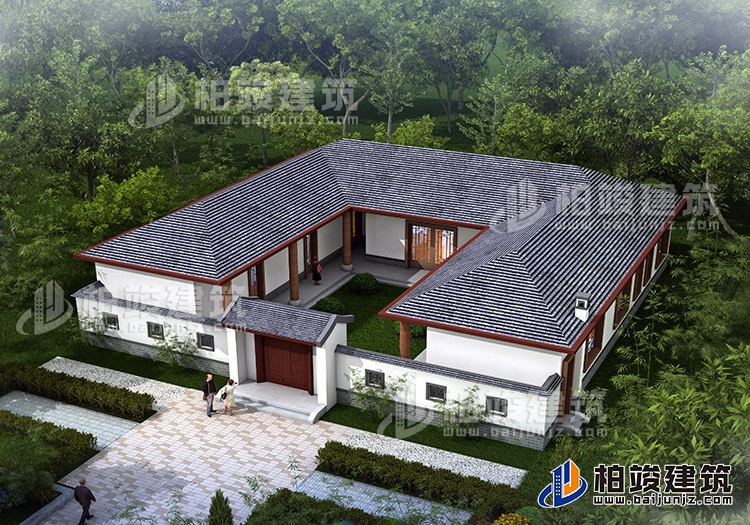 中式三合院平房設(shè)計圖及效果圖、施工圖BZ168-新中式風(fēng)格