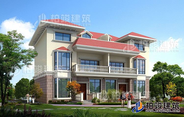 農(nóng)村三層歐式雙拼別墅設(shè)計圖紙　造價30萬BZ311-簡歐風格