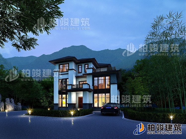 農(nóng)村自建房新中式三層別墅設(shè)計施工圖及效果圖BZ310-新中式風(fēng)格