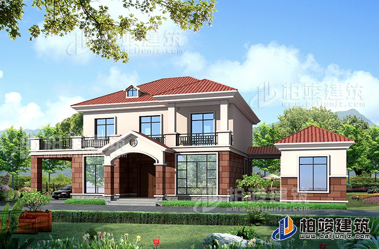農(nóng)村30萬(wàn)別墅款式二層自建房設(shè)計(jì)圖，外觀簡(jiǎn)約大氣BZ275-簡(jiǎn)歐風(fēng)格