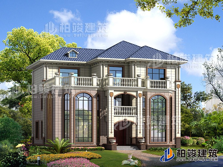 占地190平客廳挑高三層樓房設(shè)計(jì)圖，復(fù)式結(jié)構(gòu)BZ364-簡(jiǎn)歐風(fēng)格