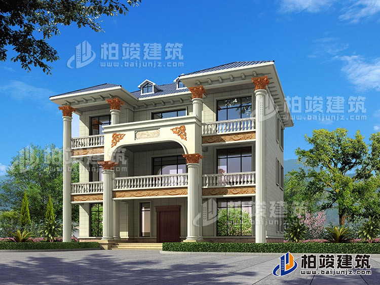 新農(nóng)村私人三層別墅建筑設(shè)計(jì)施工圖，全套別墅設(shè)計(jì)圖紙BZ372-簡歐風(fēng)格