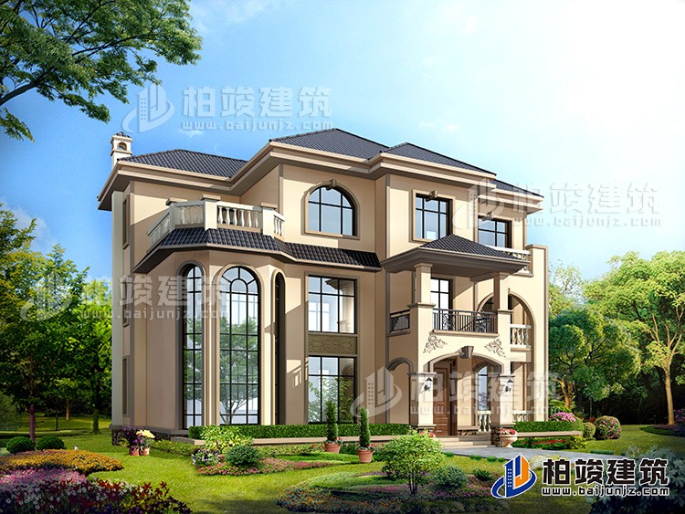 豪華三層別墅設(shè)計圖紙（含效果圖），歐式風(fēng)格設(shè)計圖紙BZ377-簡歐風(fēng)格