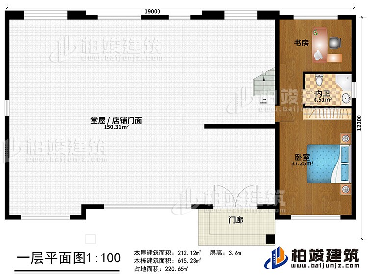 一層：門廊、堂屋/店鋪門面、臥室、書房、內(nèi)衛(wèi)