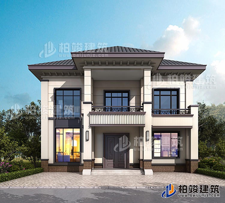 二層簡歐風(fēng)格農(nóng)村小別墅設(shè)計(jì)圖紙，帶露臺、柴火房BZ280-簡歐風(fēng)格