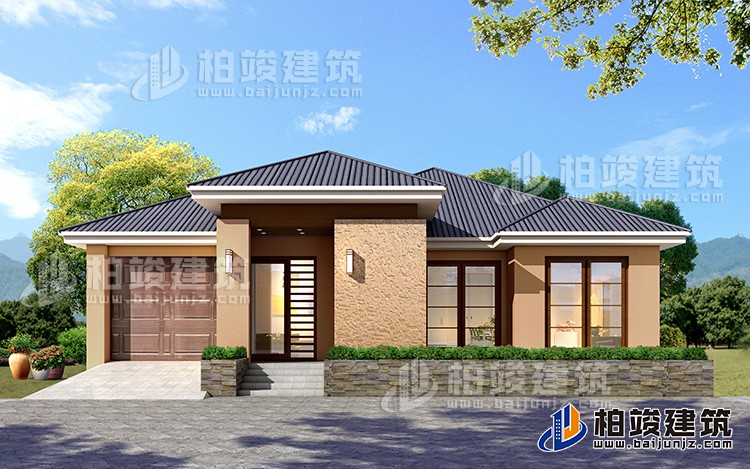 一層鄉(xiāng)村別墅設計戶型圖，占地200平左右，外觀很時尚BZ113-簡歐風格