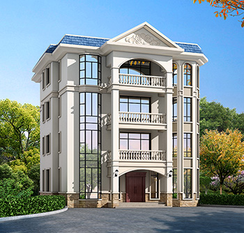 四層豪華歐式別墅自建樓房設(shè)計圖紙，帶效果圖和全套施工圖