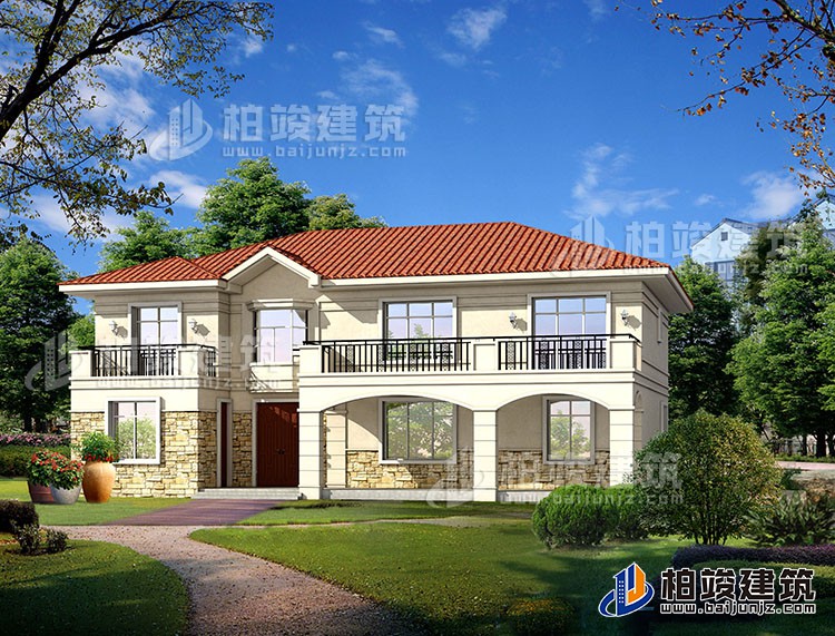 二層歐式小別墅設(shè)計(jì)方案，全套建筑設(shè)計(jì)圖紙+外觀效果圖BZ287-簡(jiǎn)歐風(fēng)格