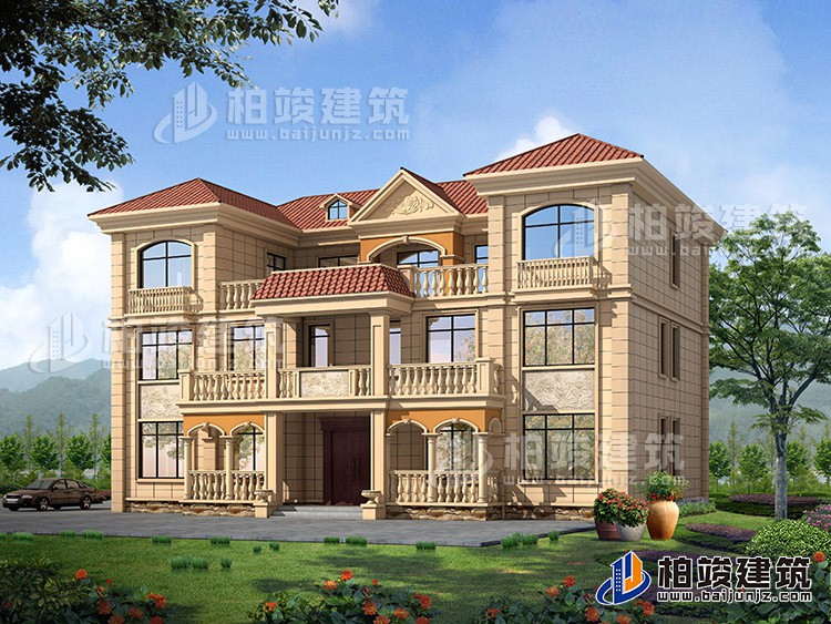 三層雙拼農(nóng)村房屋設計圖紙，全套施工圖及效果圖BZ383-簡歐風格