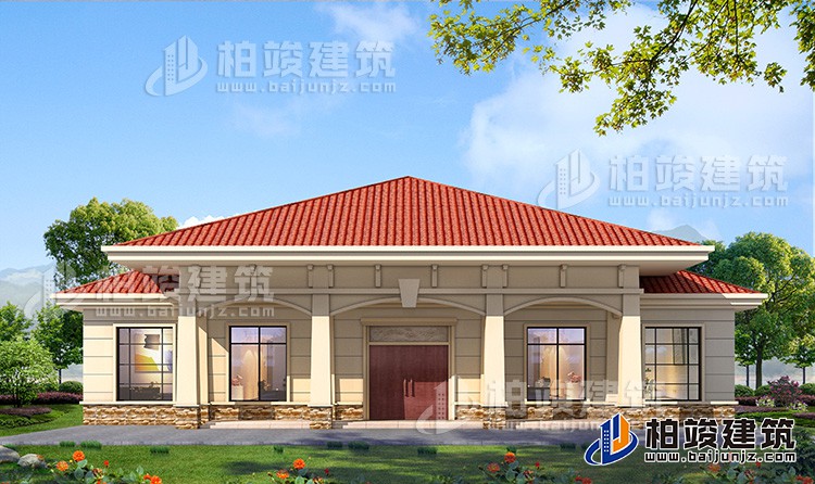 農(nóng)村20萬自建一層平房設(shè)計(jì)圖，占地面積280平米BZ114-簡歐風(fēng)格