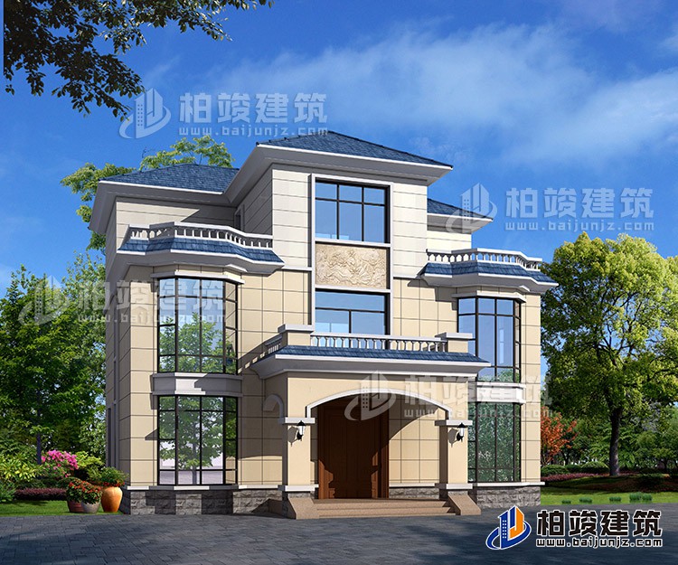 三層小雙拼農村自建房屋建筑施工圖別墅設計圖紙,小別墅設計圖BZ389-簡歐風格