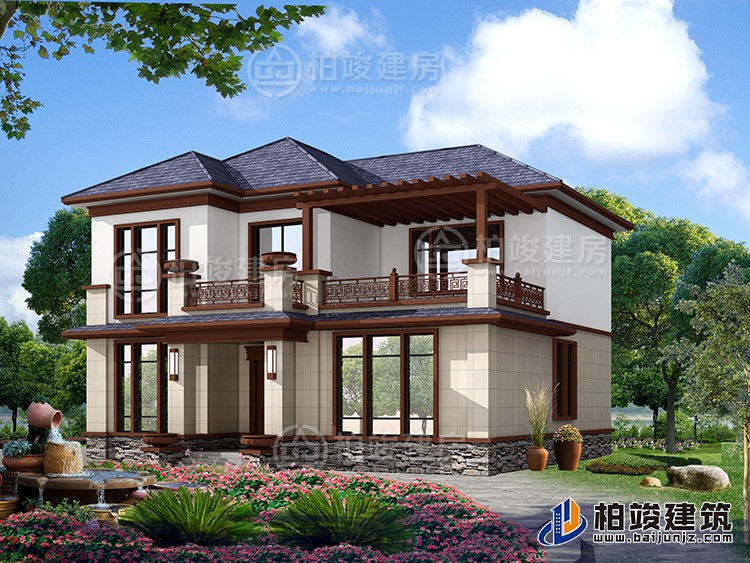 2019新款農(nóng)村20萬(wàn)元二層小樓圖，占地140平米左右BZ288-新中式風(fēng)格