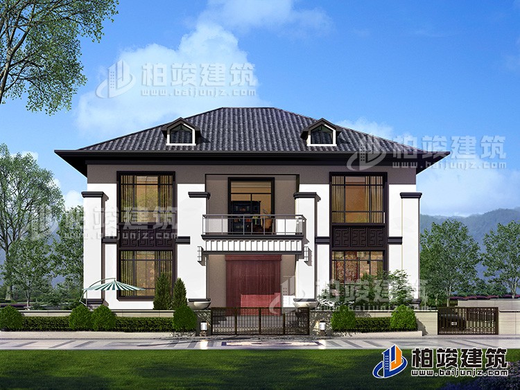 漂亮的兩層中式鄉(xiāng)村小別墅設(shè)計圖紙 造價30萬BZ293-新中式風(fēng)格