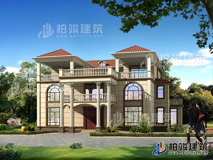歐式三層別墅設(shè)計圖紙及效果圖大全BZ3303-簡歐風格