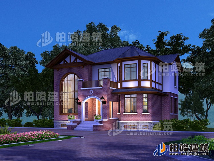 二層英倫風(fēng)格新農(nóng)村住宅自建房設(shè)計(jì)圖及效果圖BZ2501-美式風(fēng)格