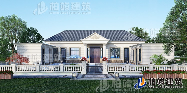 農(nóng)村蓋房設(shè)計(jì)大全一層房子的設(shè)計(jì)圖紙，帶漂亮的小院子BZ116-簡歐風(fēng)格